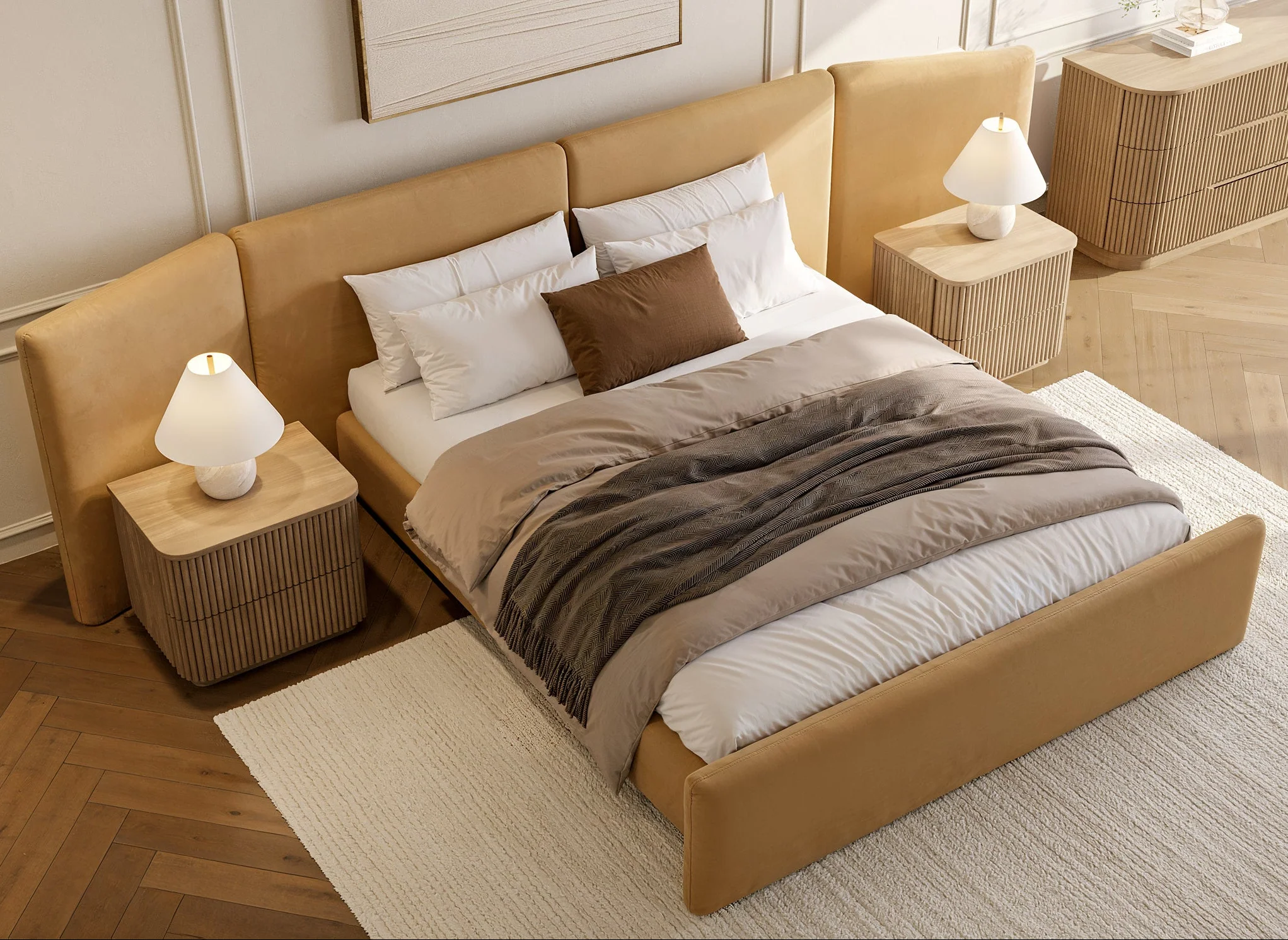 Apogee Bed Camel Velvet - Image 4