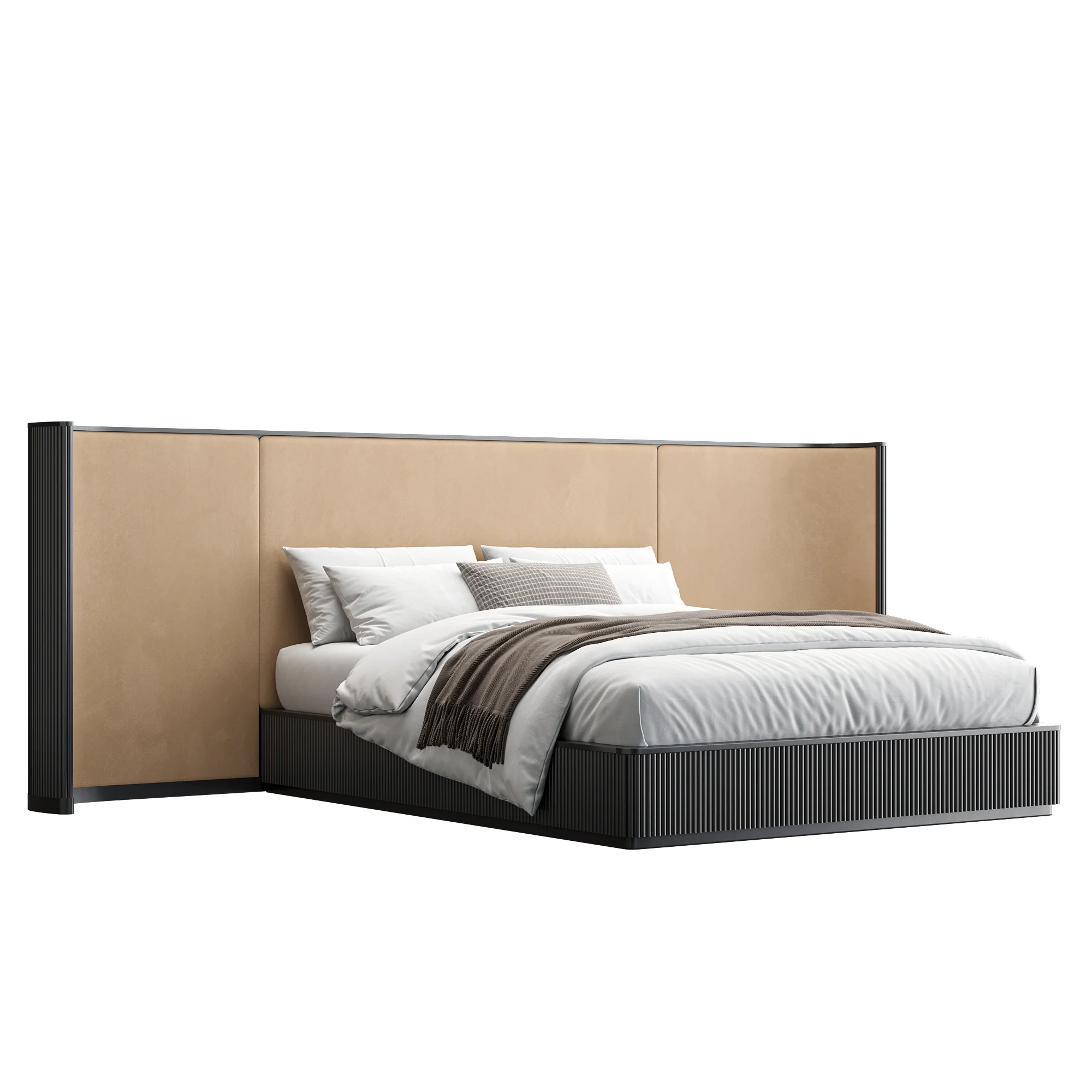 Baxter Bed Black w/ Camel Velvet Headboard - Image 3