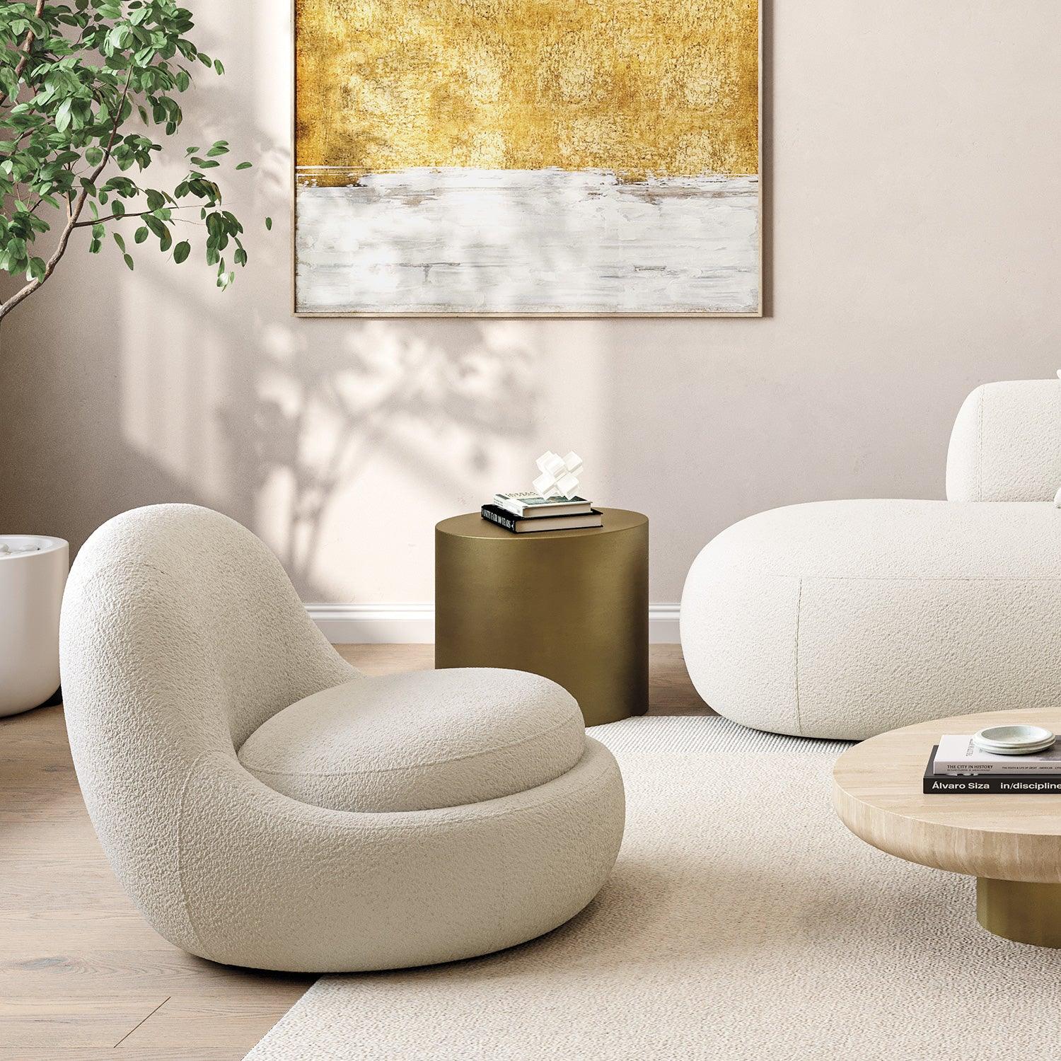Boba Swivel Lounge Chair White Boucle - Image 5