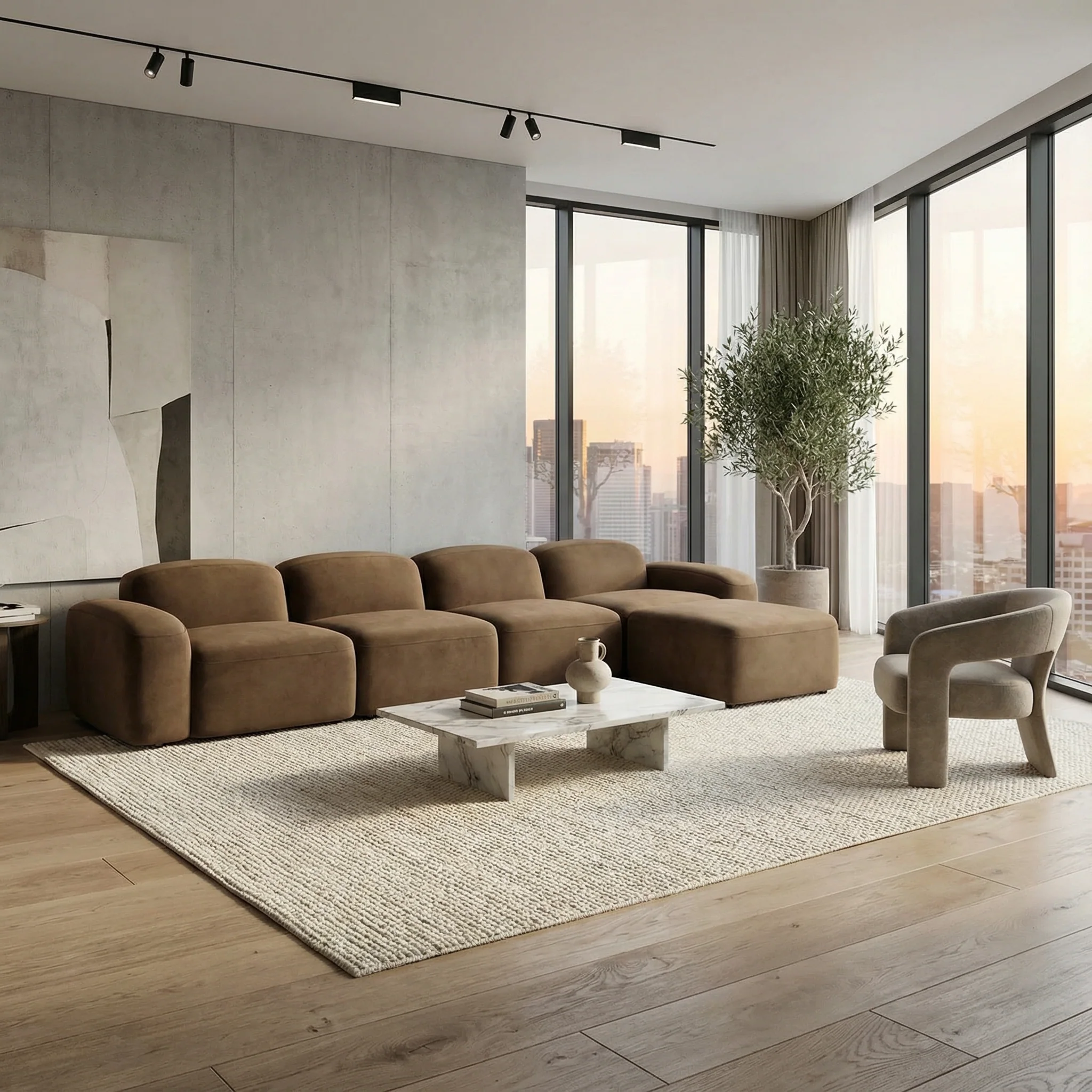 Brunello Large Sectional Sofa Brown Velvet - Image 7