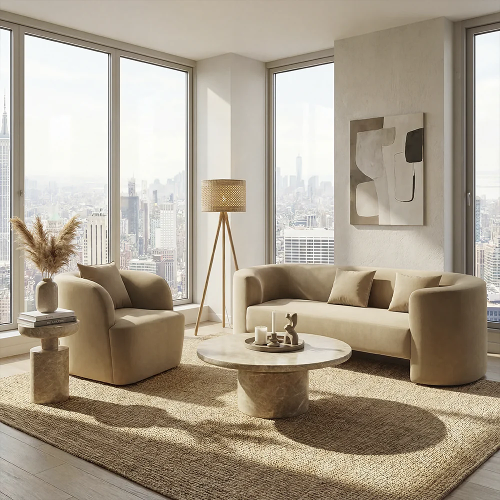 Elora 3 Seater Sofa Camel Velvet - Image 4
