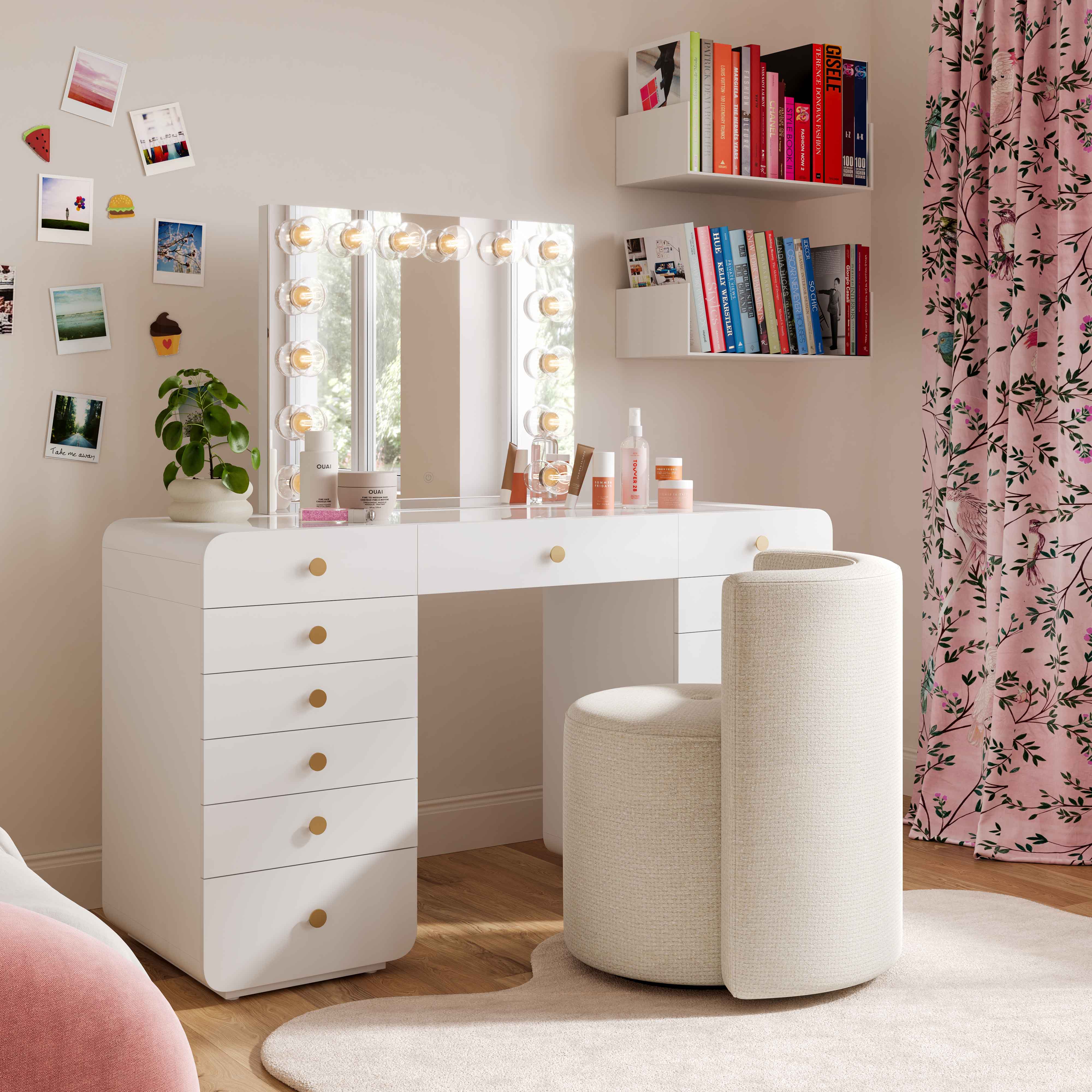 Lacey Cream Chenille Rolling Desk Chair - Image 2