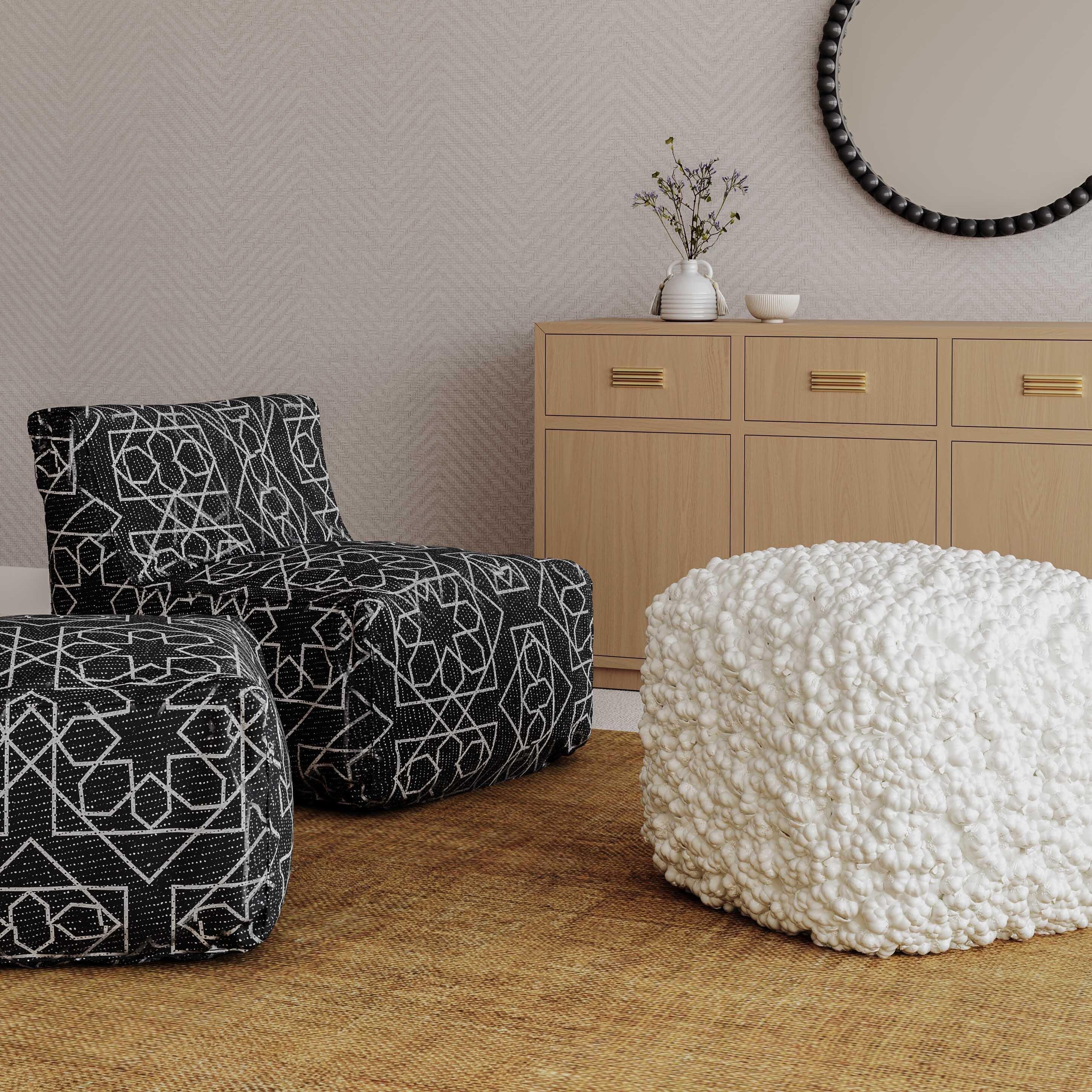 Nexus Cream Woven Pouf - Image 2